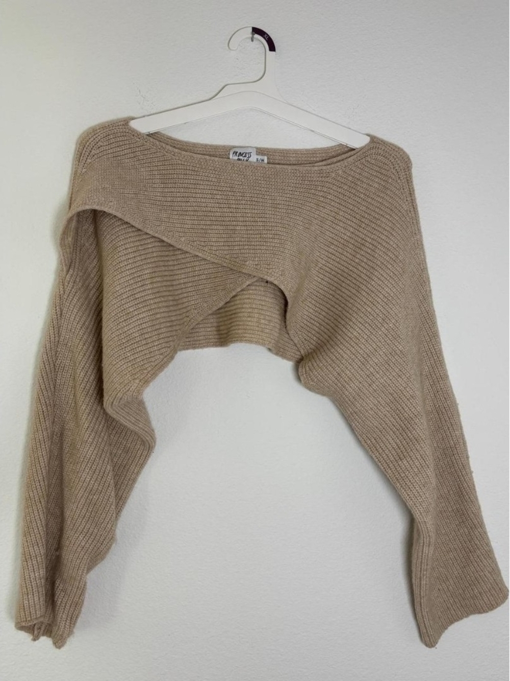 Princess Polly Beige Off-the-Shoulder Cropped Sweater